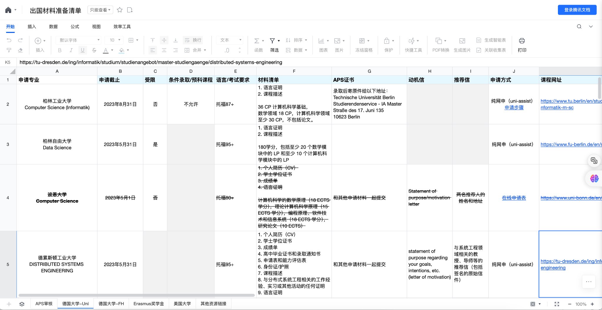 我的出国材料准备清单